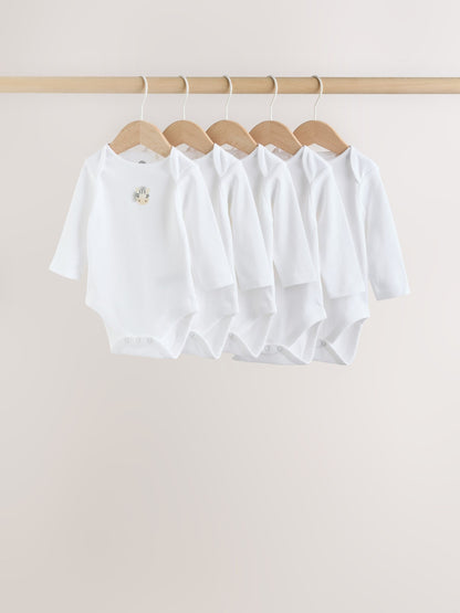 White Long Sleeve Baby Bodysuits 5 Pack image 1
