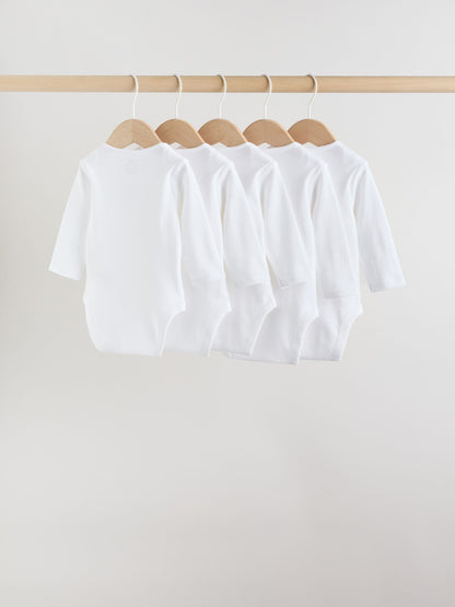 White Long Sleeve Baby Bodysuits 5 Pack image 10