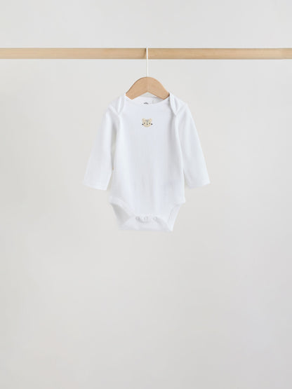White Long Sleeve Baby Bodysuits 5 Pack image 4