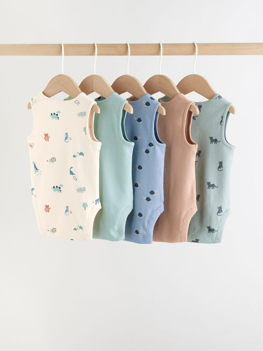 Dsiney Kidz - Teal Blue Miniprint Baby Vests 5 Pack image 2