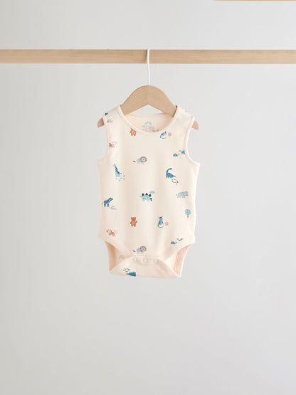 Teal Blue Miniprint Baby Vests 5 Pack image 3