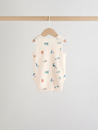 Teal Blue Miniprint Baby Vests 5 Pack image 4