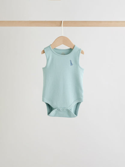 Teal Blue Miniprint Baby Vests 5 Pack image 5