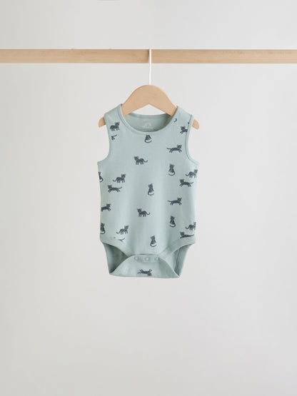 Teal Blue Miniprint Baby Vests 5 Pack image 8