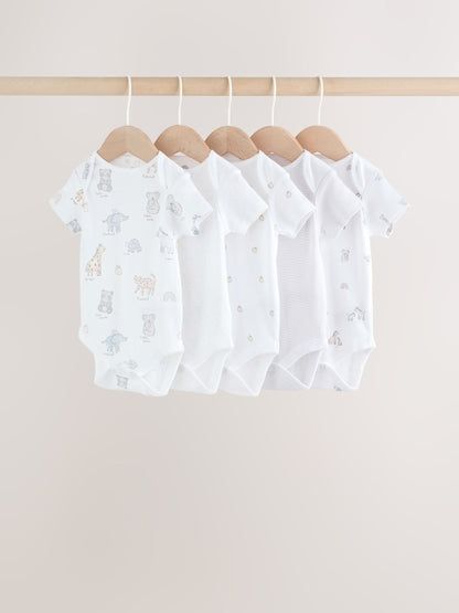 White Short Sleeve Baby Bodysuits 5 Pack image 1