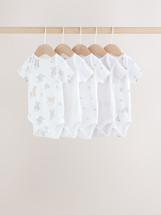 White Short Sleeve Baby Bodysuits 5 Pack image 1