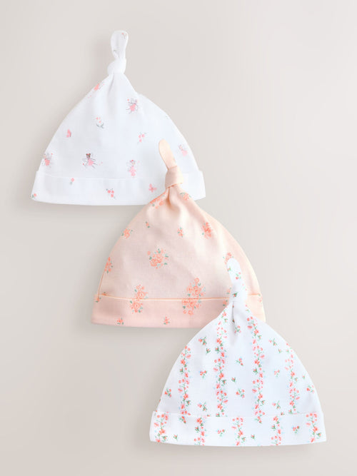 Pink/White Tie Top Baby Beanies 3 Pack (0-12mths) image 1