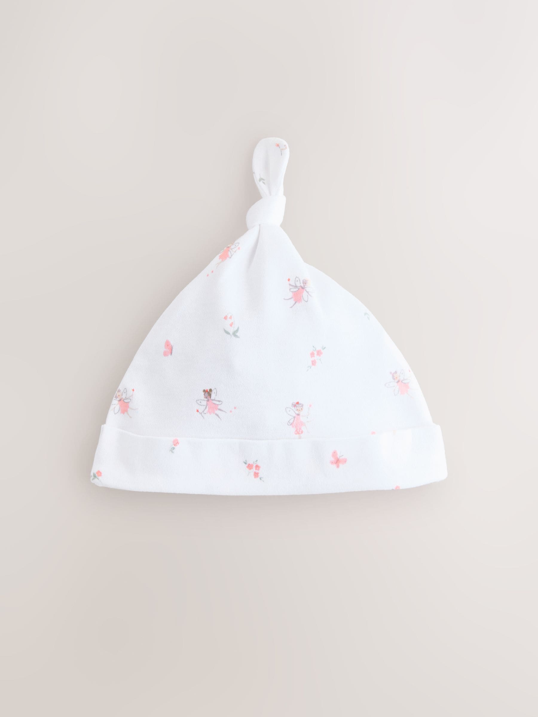 Pink/White Tie Top Baby Beanies 3 Pack (0-12mths) image 2