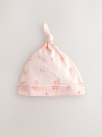Pink/White Tie Top Baby Beanies 3 Pack (0-12mths) image 3