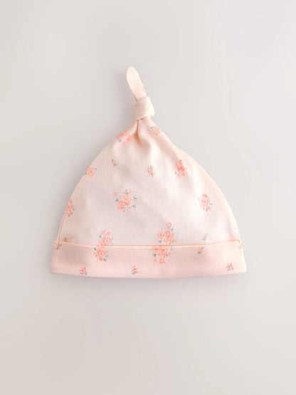Pink/White Tie Top Baby Beanies 3 Pack (0-12mths)