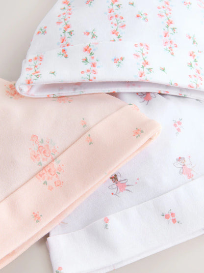 Pink/White Tie Top Baby Beanies 3 Pack (0-12mths)