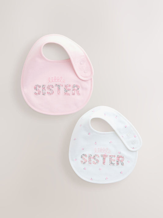 Pink/White Sister Family Baby Bibs 2 Pack image 1