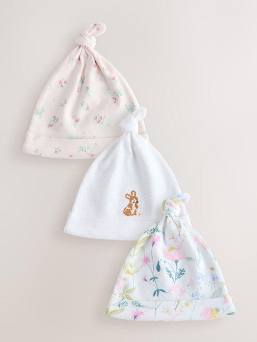 Pink Tie Top Baby Beanie 3 Pack (0-12mths) image 1