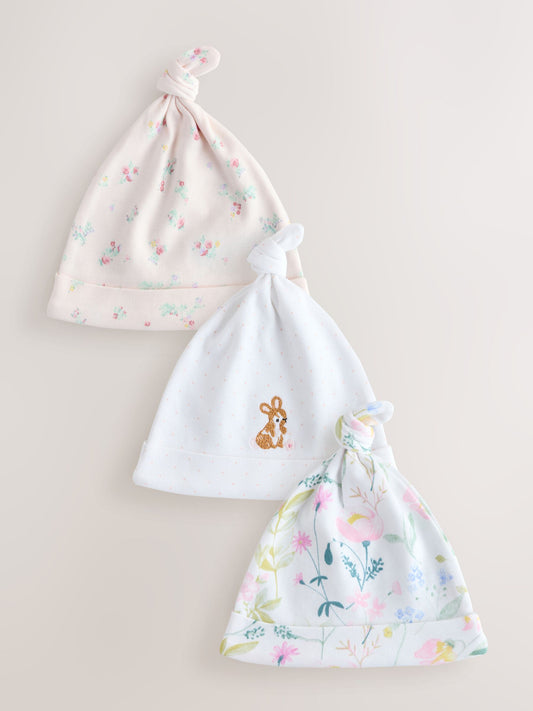 Pink Tie Top Baby Beanie 3 Pack (0-12mths) image 1
