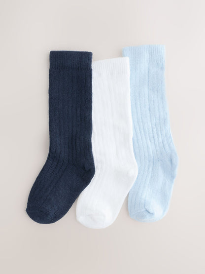 Blue/White Knee High Baby Socks 3 Pack (0mths-2yrs) image 1