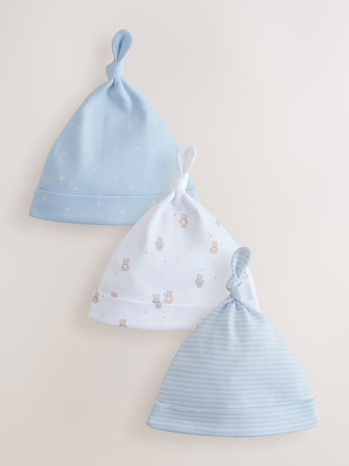 Blue Tie Top Baby Hats 3 Pack (0-12mths) image 1