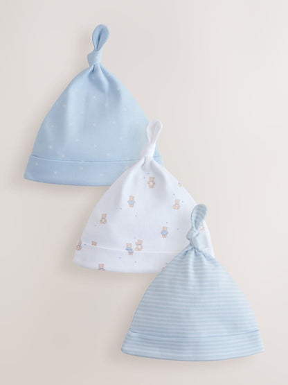 Blue Tie Top Baby Hats 3 Pack (0-12mths) image 1