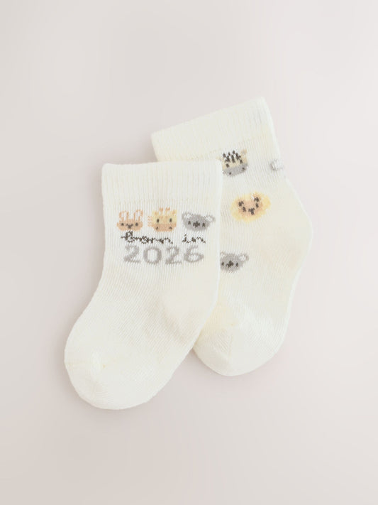 White Born In 2026 Baby Socks 1 Pack (0-12mths) image 1