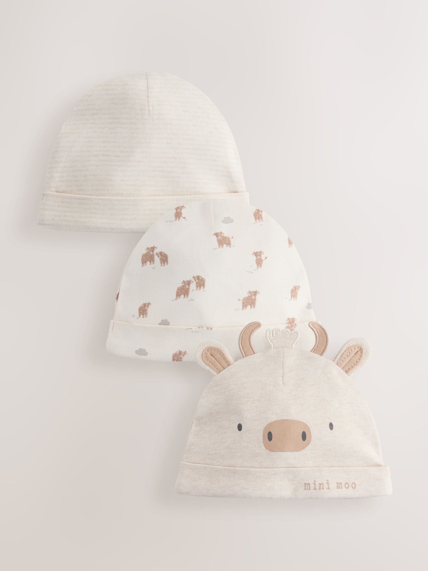 Neutral Hamish Baby Beanies 3 Pack (0-12mths) image 1