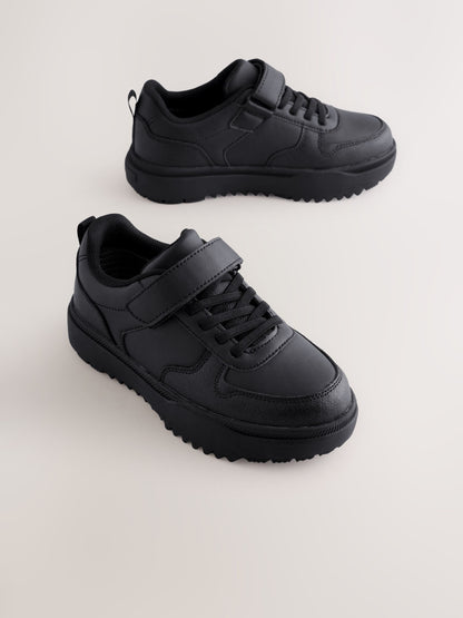 Black Waterproof Touch Fastening Elastic Lace School Shoes image 1