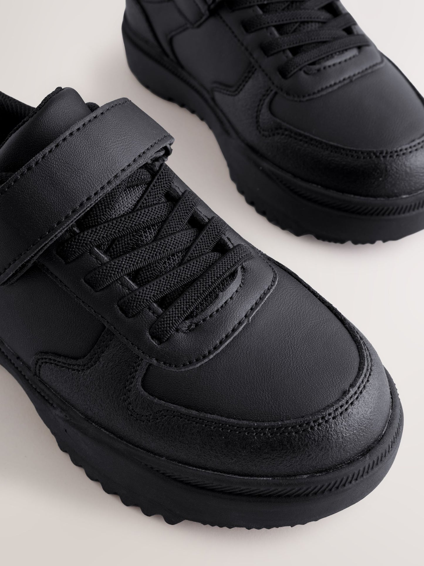 Black Waterproof Touch Fastening Elastic Lace School Shoes image 3