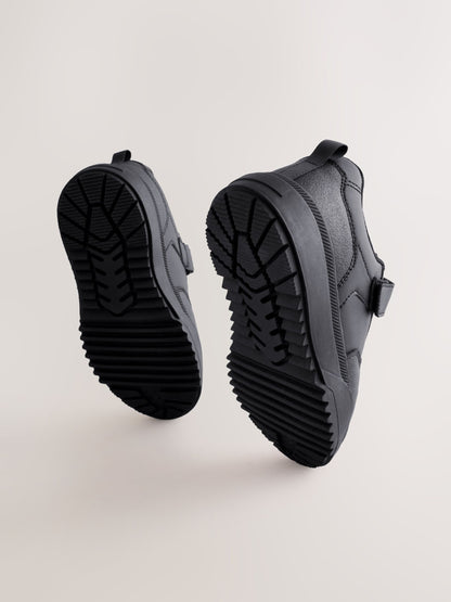Black Waterproof Touch Fastening Elastic Lace School Shoes image 4