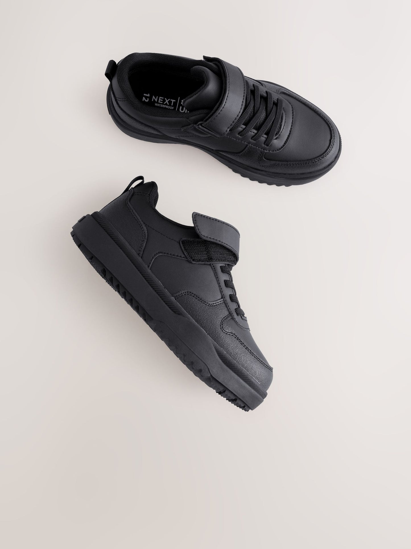 Black Waterproof Touch Fastening Elastic Lace School Shoes image 5