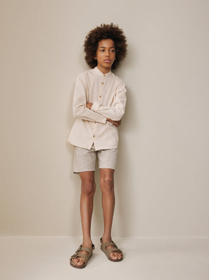 Dsiney Kidz - Peach Pink Grandad Collar Linen Mix Long Sleeve Shirt (3-16yrs) image 2