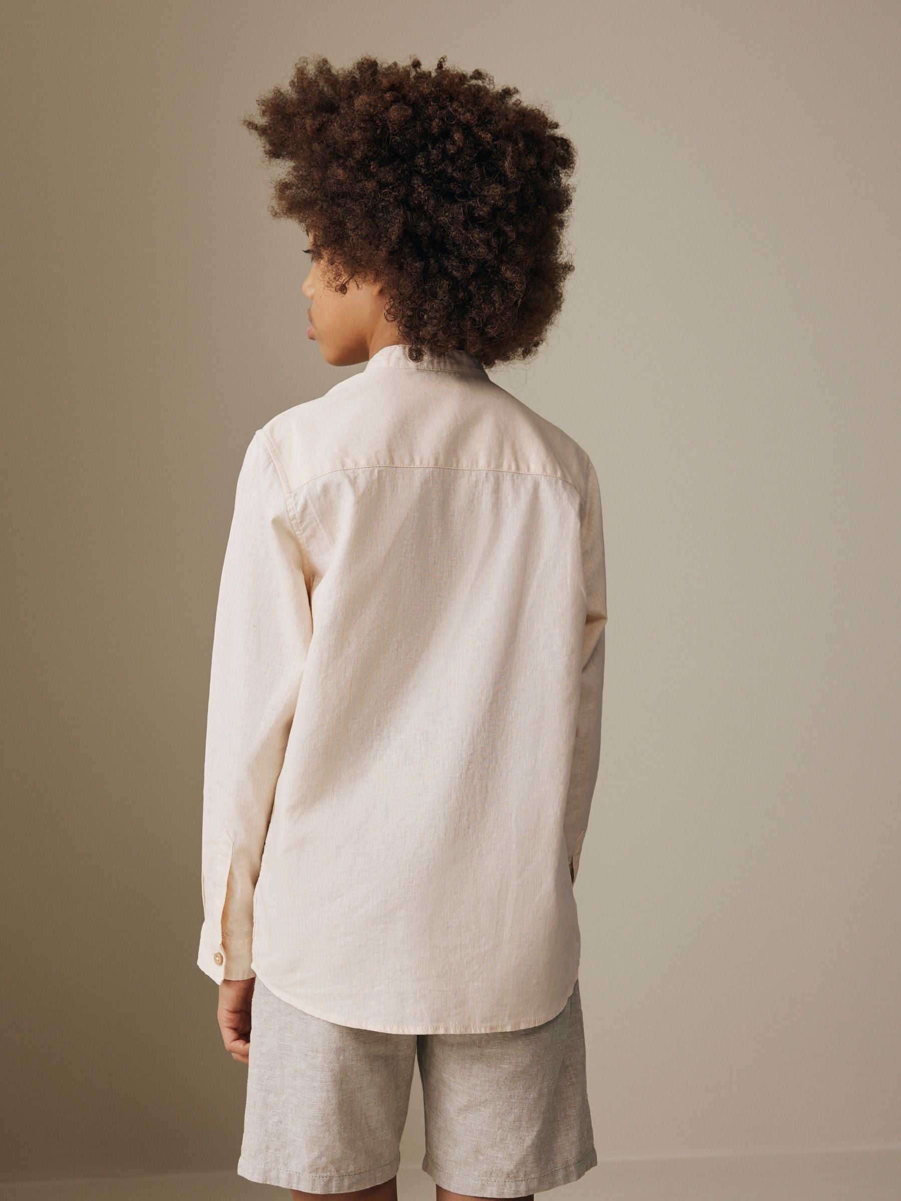 Dsiney Kidz - Peach Pink Grandad Collar Linen Mix Long Sleeve Shirt (3-16yrs) image 3