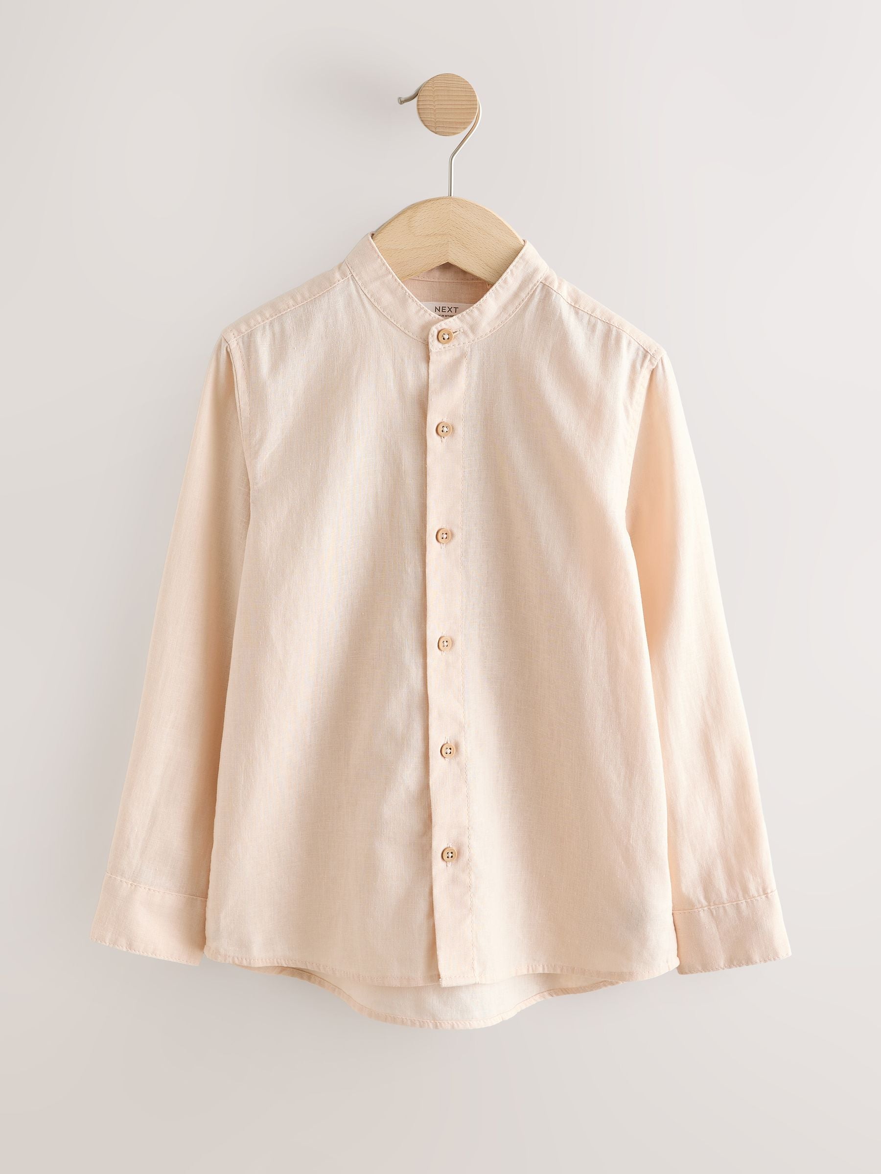 Dsiney Kidz - Peach Pink Grandad Collar Linen Mix Long Sleeve Shirt (3-16yrs) image 5