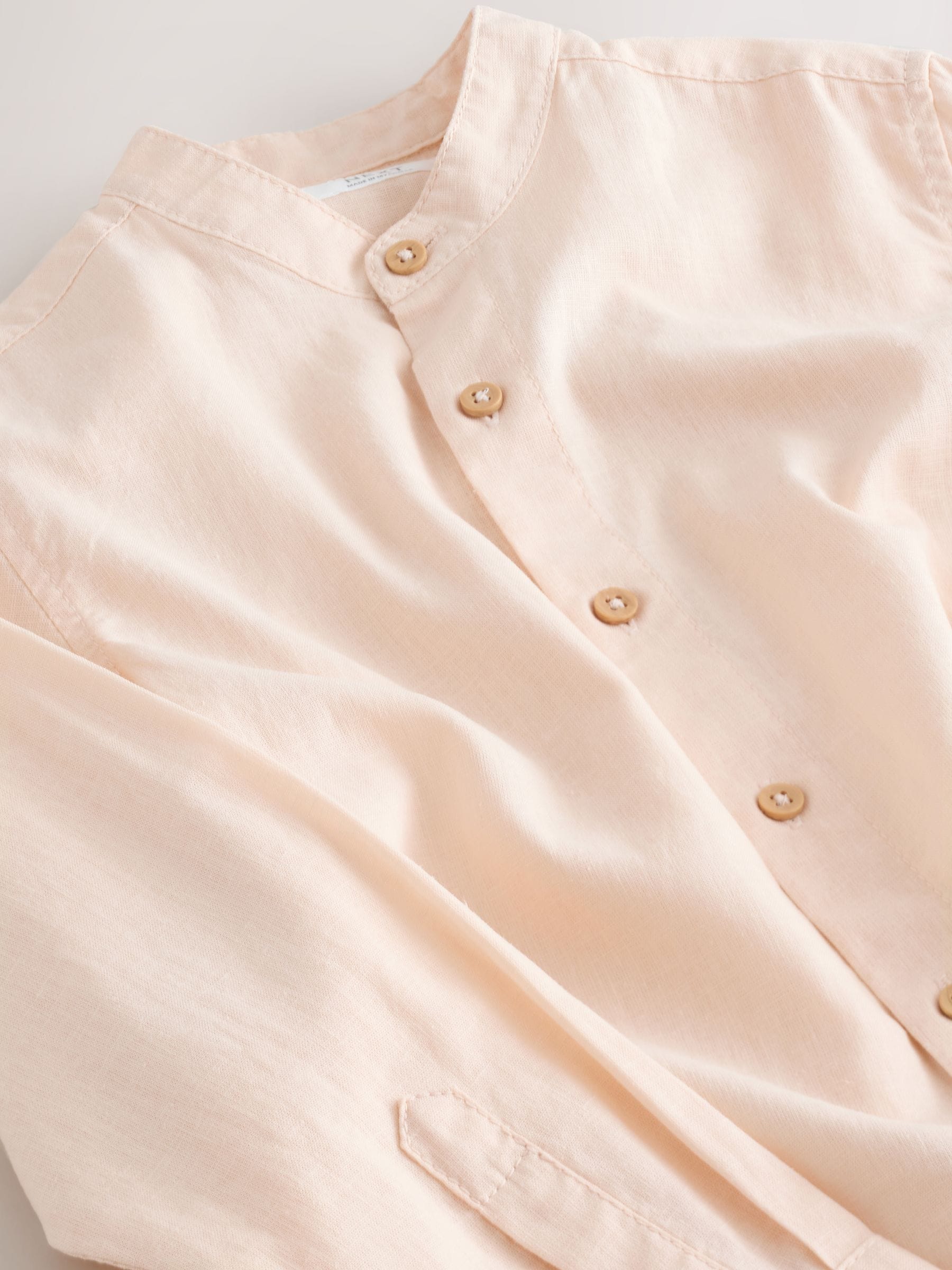 Dsiney Kidz - Peach Pink Grandad Collar Linen Mix Long Sleeve Shirt (3-16yrs) image 8