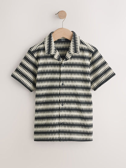 Dsiney Kidz - Black/Ecru Short Sleeve Textured Stripe Revere Shirt (3-16yrs) image 4