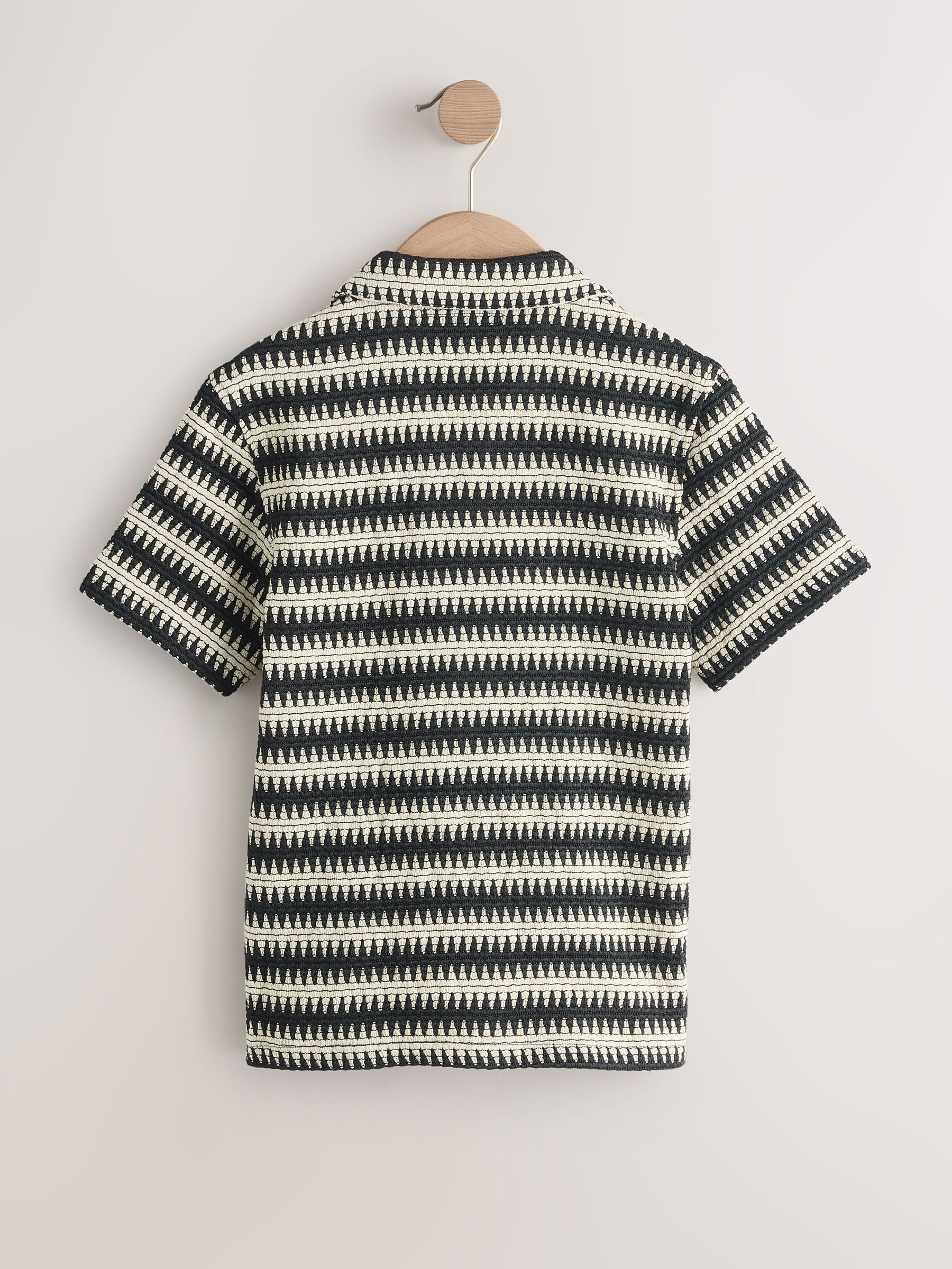 Dsiney Kidz - Black/Ecru Short Sleeve Textured Stripe Revere Shirt (3-16yrs) image 5