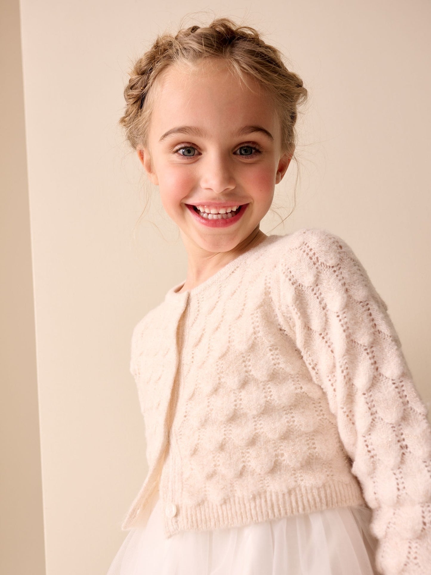 Dsiney Kidz - Champagne Occasion Bridesmaid Knitted Feather Cardigan Shrug (3mths-16yrs) image 1