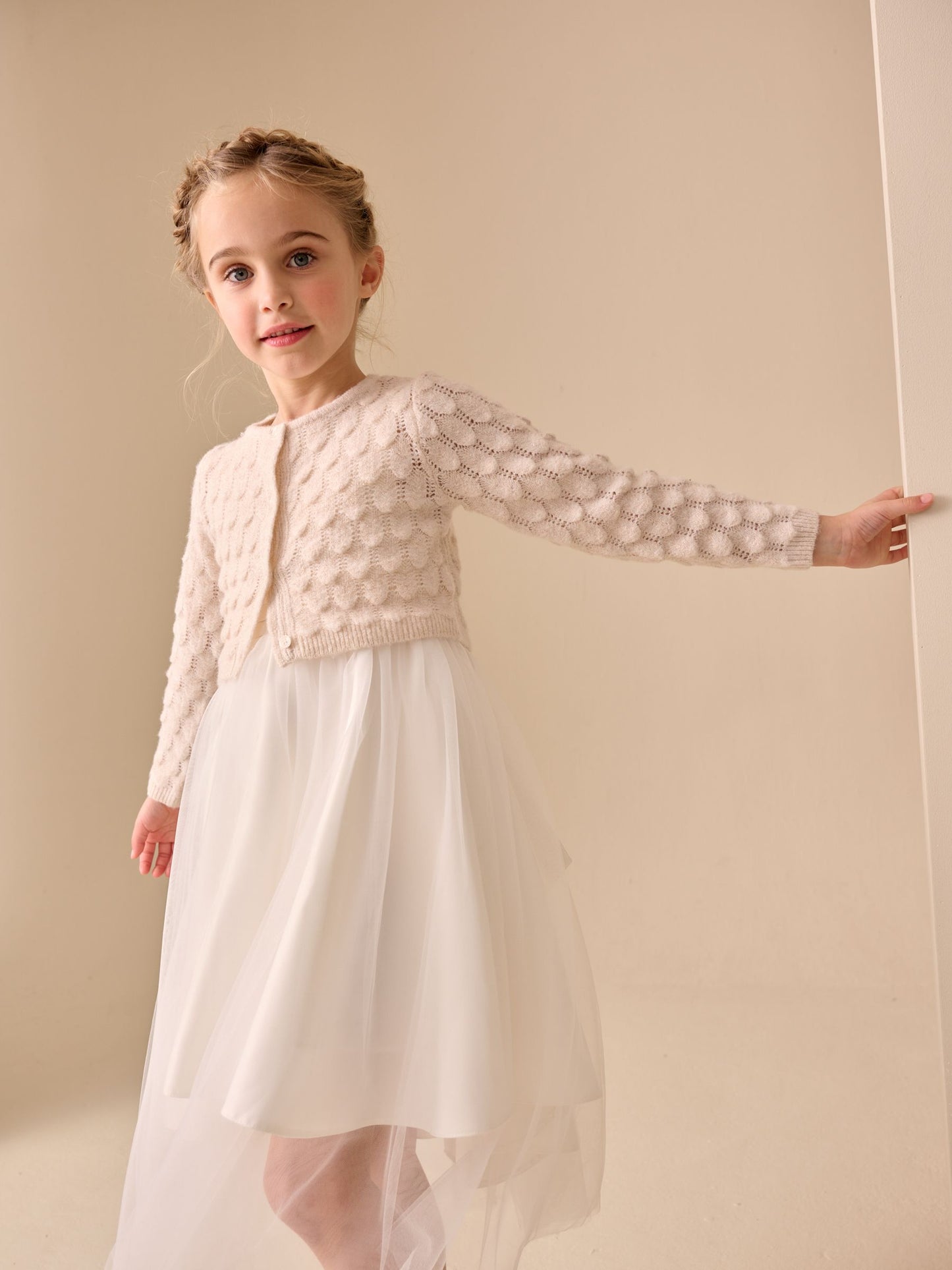 Dsiney Kidz - Champagne Occasion Bridesmaid Knitted Feather Cardigan Shrug (3mths-16yrs) image 2