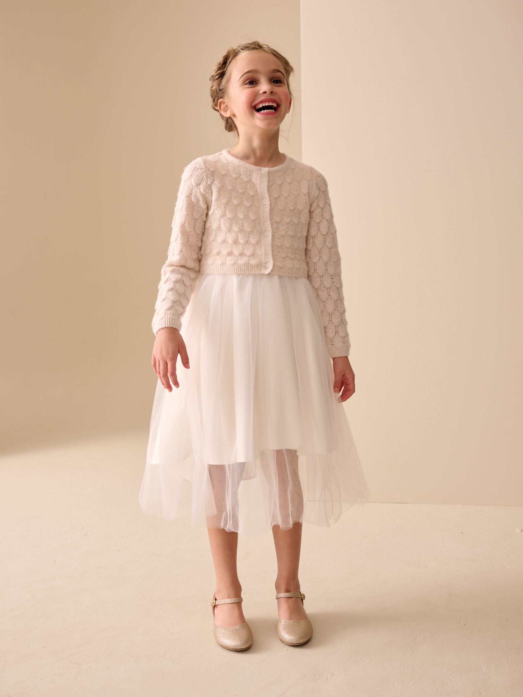 Dsiney Kidz - Champagne Occasion Bridesmaid Knitted Feather Cardigan Shrug (3mths-16yrs) image 3