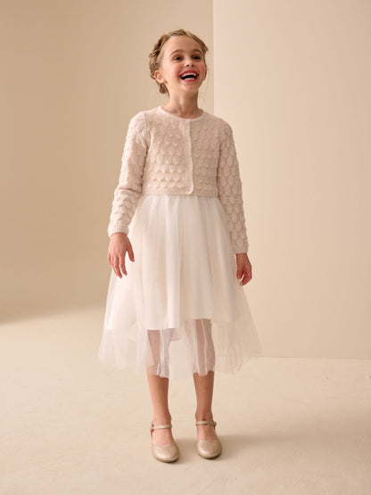 Dsiney Kidz - Champagne Occasion Bridesmaid Knitted Feather Cardigan Shrug (3mths-16yrs) image 3