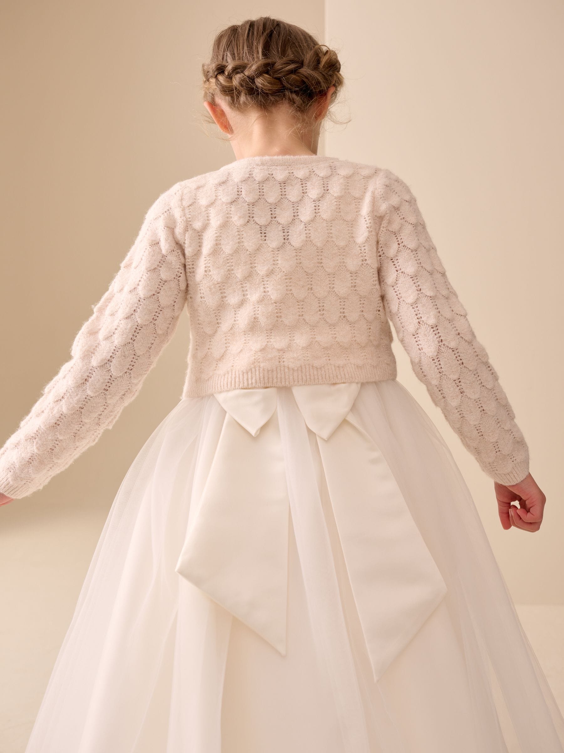 Dsiney Kidz - Champagne Occasion Bridesmaid Knitted Feather Cardigan Shrug (3mths-16yrs) image 4