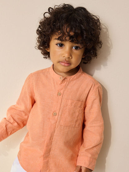 Dsiney Kidz - Orange Grandad Collar Linen Mix Shirt (3mths-7yrs) image 1
