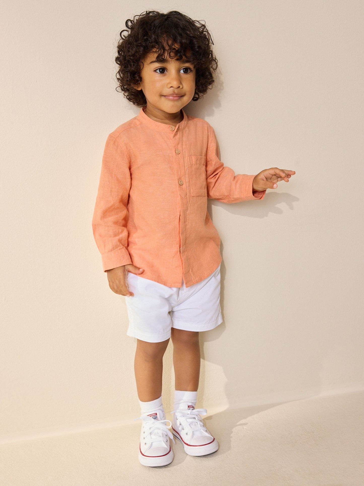 Dsiney Kidz - Orange Grandad Collar Linen Mix Shirt (3mths-7yrs) image 2