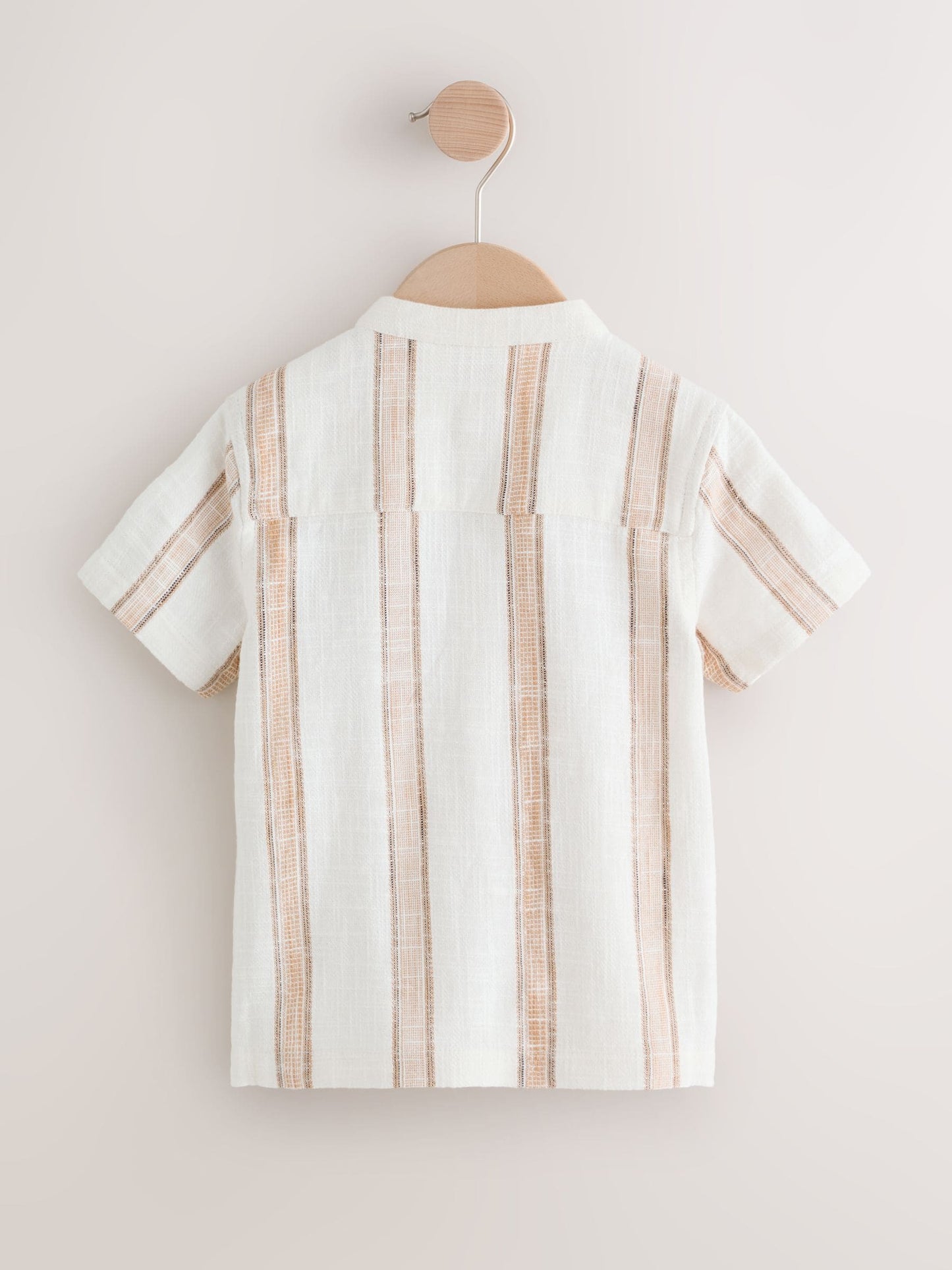 Dsiney Kidz - Ecru/Brown Short Sleeve Grandad Collar Textured Stripe Shirt (3mths-7yrs) image 5