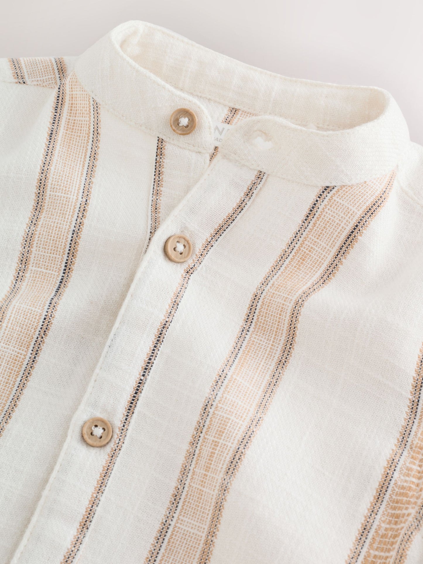 Dsiney Kidz - Ecru/Brown Short Sleeve Grandad Collar Textured Stripe Shirt (3mths-7yrs) image 6