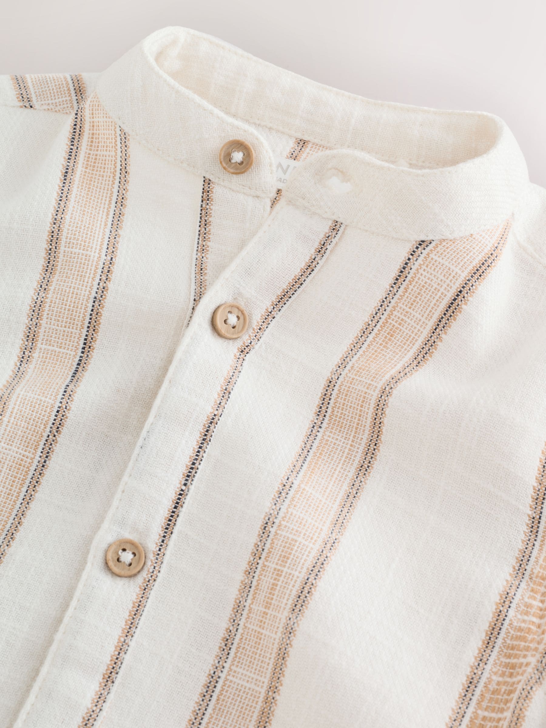 Dsiney Kidz - Ecru/Brown Short Sleeve Grandad Collar Textured Stripe Shirt (3mths-7yrs) image 6