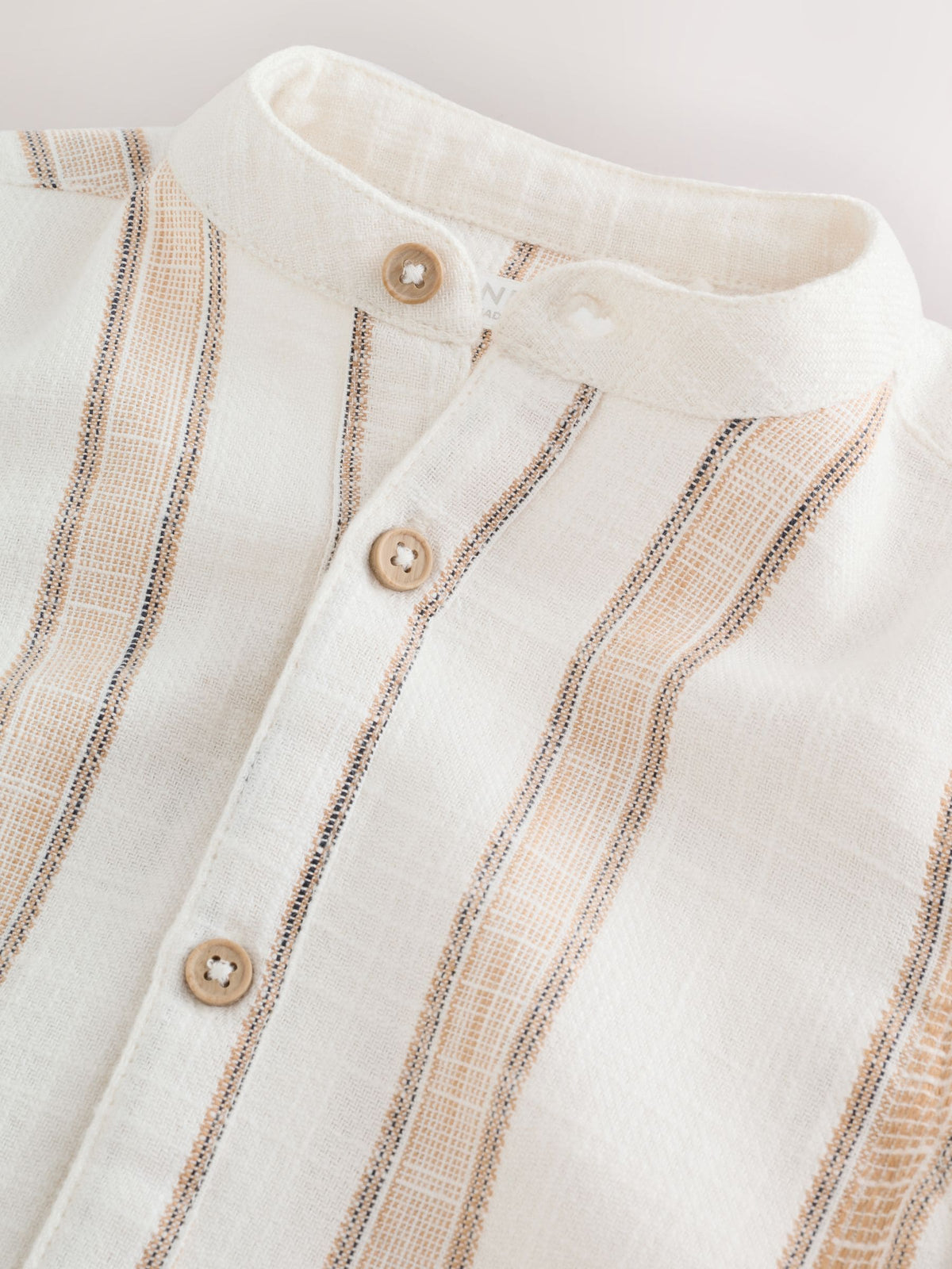 Dsiney Kidz - Ecru/Brown Short Sleeve Grandad Collar Textured Stripe Shirt (3mths-7yrs) image 6