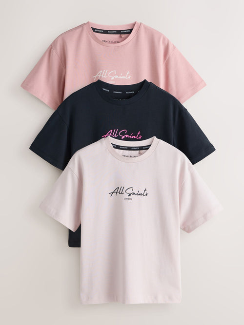 Dsiney Kidz - smALLSAINTS Pink/Black Script Logo Crew Neck Relaxed T-Shirts 3 Pack image 1