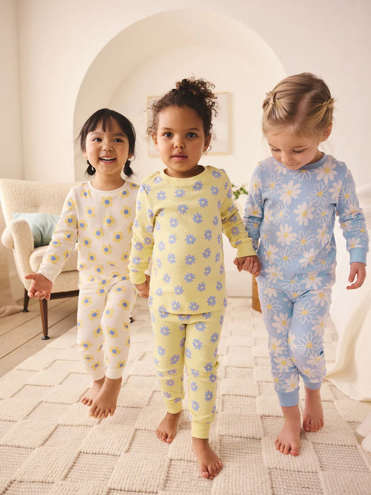 Yellow/Blue Daisy Snuggle Pyjamas 3 Pack (9mths-12yrs)