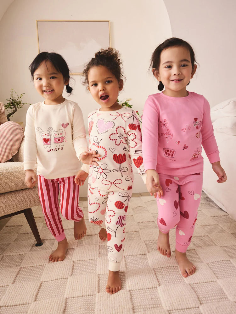 Pink/Red Galentines Snuggle Pyjamas 3 Pack (9mths-12yrs)