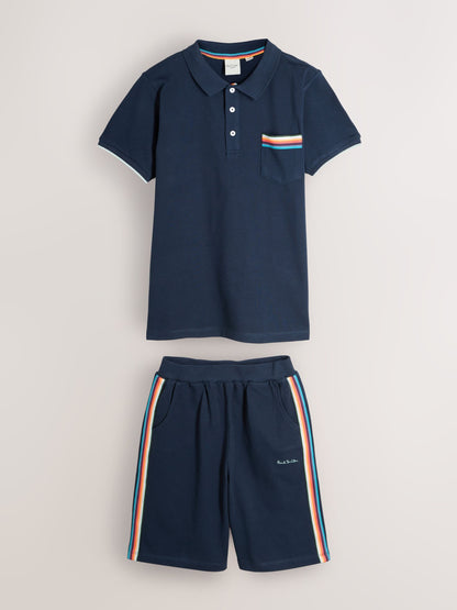 Dsiney Kidz - Paul Smith Junior Navy Pique Polo Shirt And Shorts Set image 1