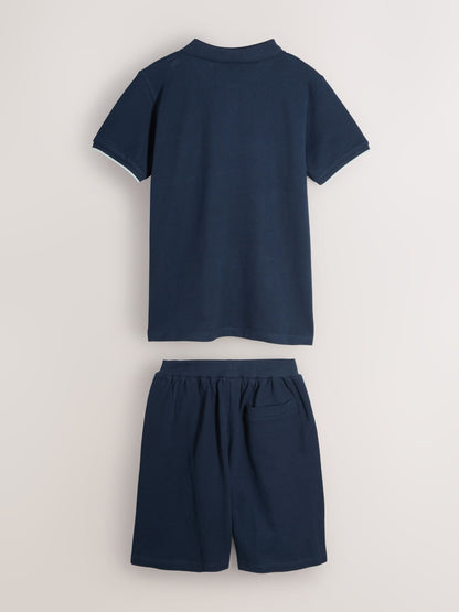 Dsiney Kidz - Paul Smith Junior Navy Pique Polo Shirt And Shorts Set image 2