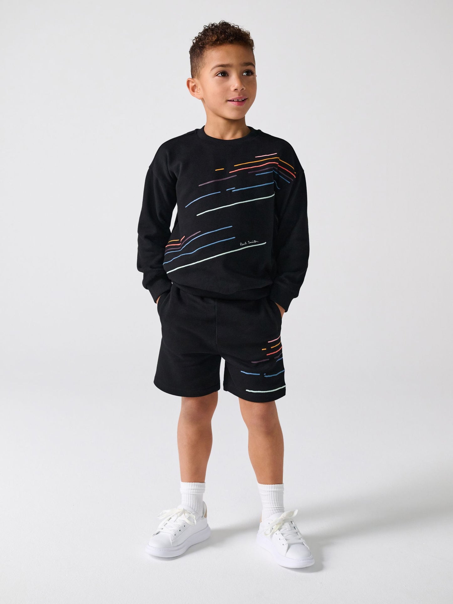 Dsiney Kidz - Paul Smith Junior Black Embroidered Stripe Sweatshirt And Shorts Set image 1